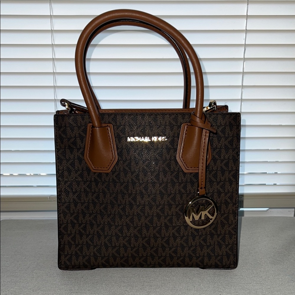 Michael Kors Dark Brown Satchel with Tan Accents